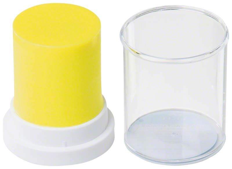 Gelbes Modellierwachs IQ Zylinder 45 g mit transparenter Schutzkappe.