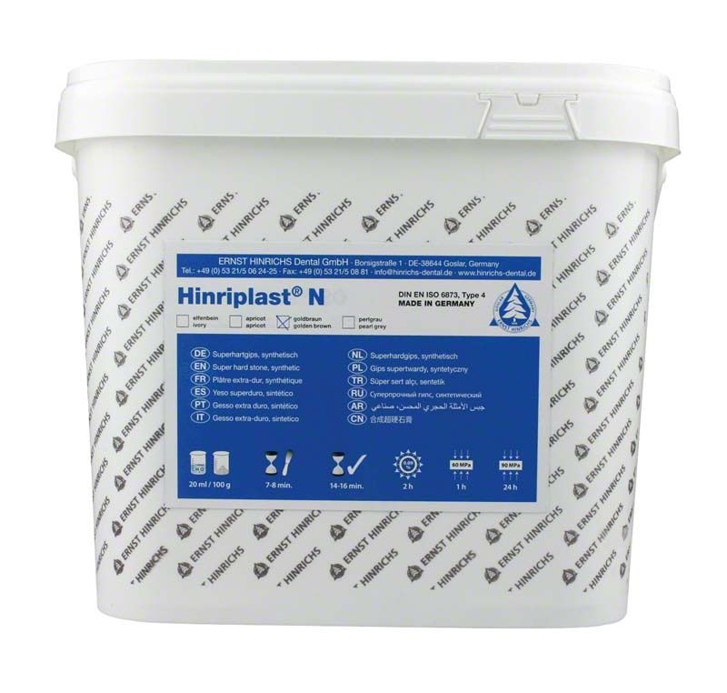 Hinriplast® N goldbraun 10kg Eimer mit blauer Etikettierung und Produktinformationen.