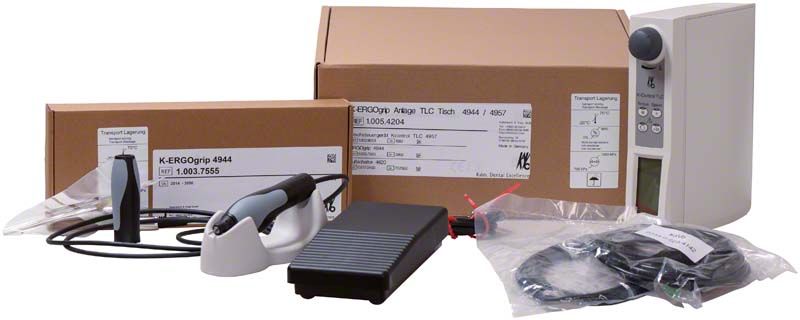 K-ERGOgrip/K-Control TLC Tischsteuerung mit Zubehör und Verpackung.