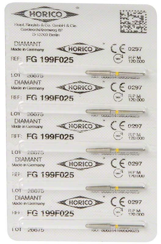 Blisterpackung mit fünf Diamantbohrern FG 199F 025 von Horico.