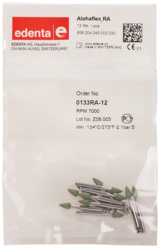 Alphaflex Polierer grün Spitze klein RA in Verpackung.