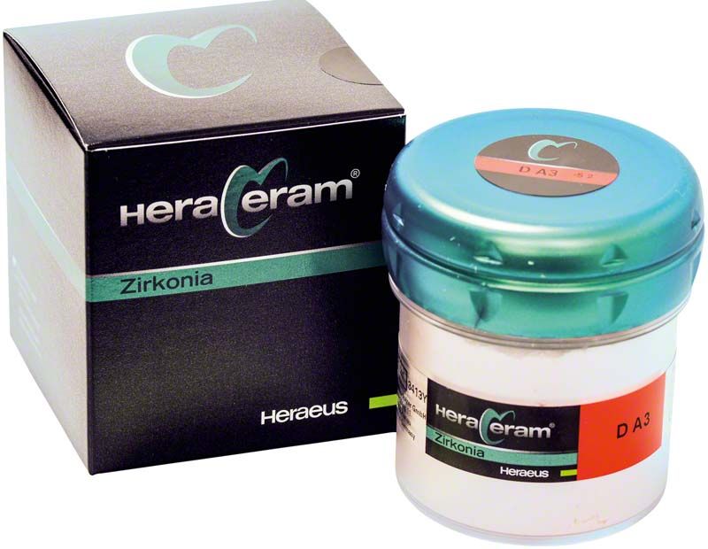 HeraCeram® Zirkonia Dentin 100g - DA3 in Dose mit Verpackung.