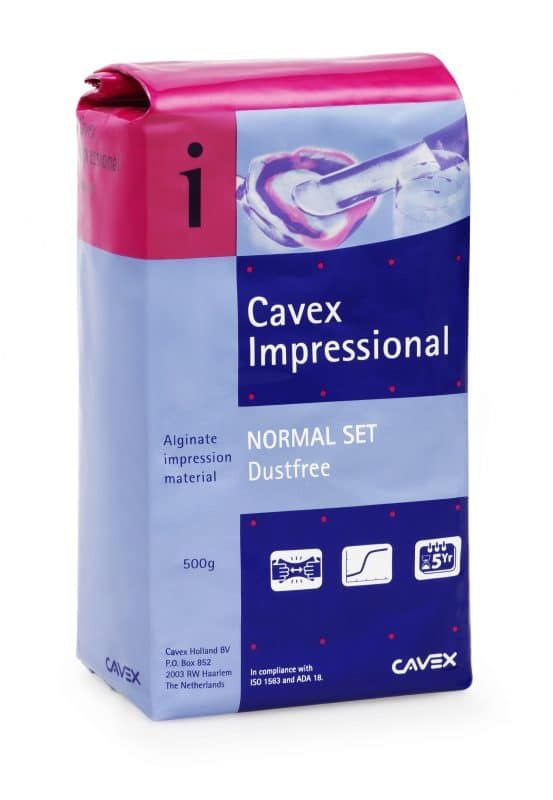 Cavex Alginate Impressional Normal Set in blauer Verpackung mit Logos.