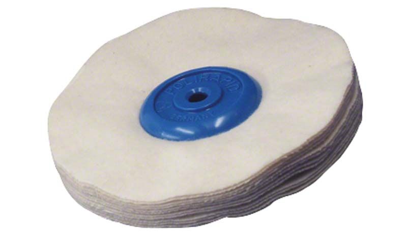 Flanellschwabbel mit blauem Kunststoffkern für Polierarbeiten.