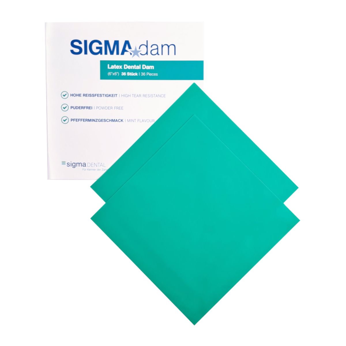 SIGMA*dam Kofferdam Grün, latexfrei, 6 x 6 Zoll, mittlere Stärke.