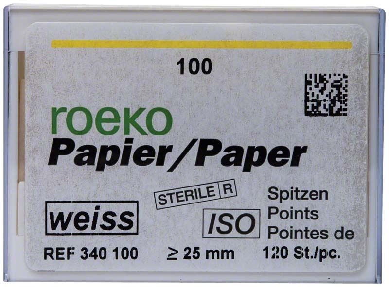ROEKO Papierspitzen weiss Gr. 100 Normalpackung mit ISO-Zertifizierung.