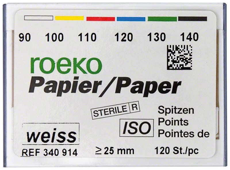 ROEKO Papierspitzen weiss, Größe 090-140, sterile Packung mit 120 Stück.