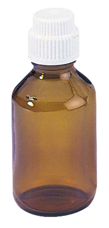 Braunglasflasche 80ml mit weißem Schraubverschluss.