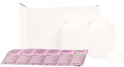 Pulverflaschen 100g leer mit PalaXpress®-Verpackung und Zubehör.