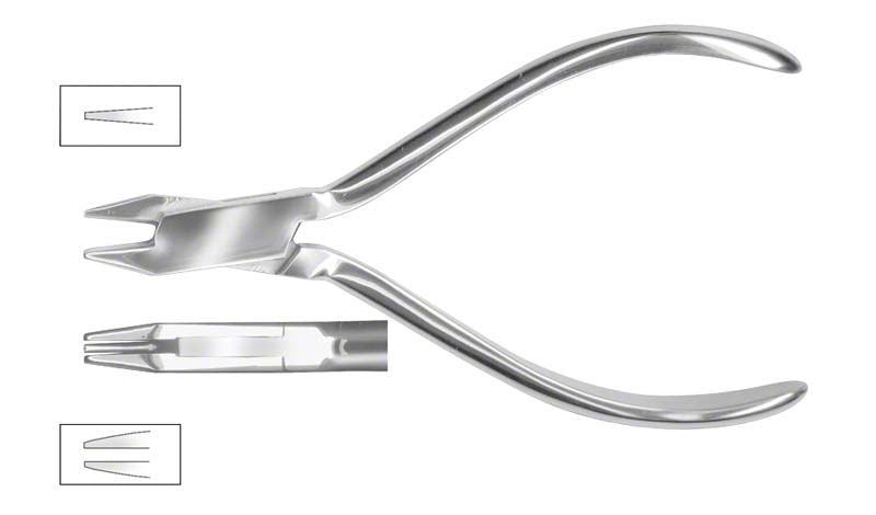 Draht- und Klammerbiegezange aus Edelstahl mit abgerundeten Griffen.