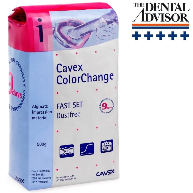 Cavex ColorChange Alginat-Beutel mit Farbumschlagtechnologie und 9-Tage-Stabilität.
