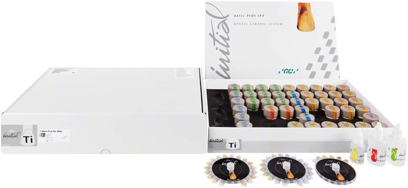 GC Initial Ti Basic Plus Set mit Keramikpulver und Zubehör.