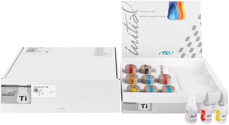 GC Initial Ti Sets Entrance Kit mit verschiedenen Keramikfarben und Zubehör.