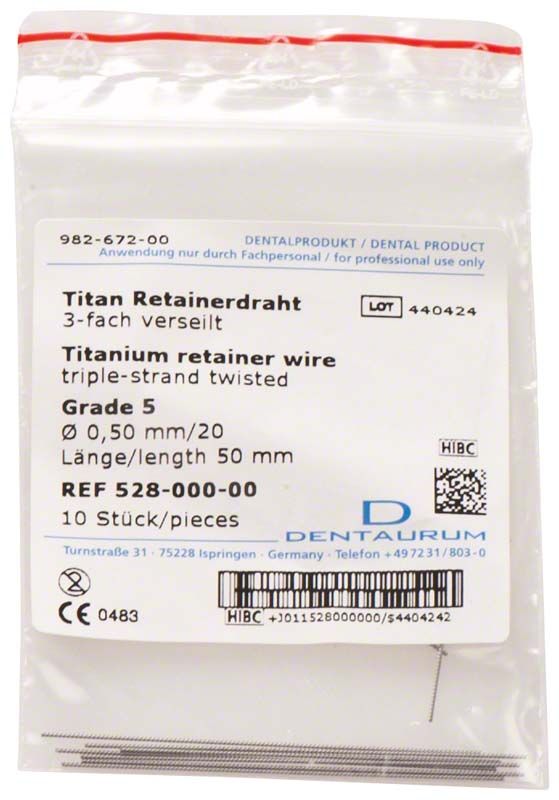 Titan Retainerdraht, dreifach verseilt, Länge 50 mm, 10 Stück.