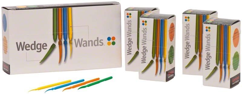 Wedge Wands™ Set in bunter Verpackung mit vier Zahnpflegewerkzeugen.