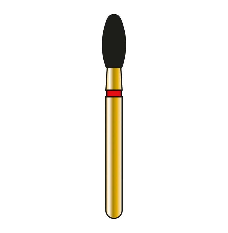 Detaillierte Nahaufnahme eines goldenen Diatech Diamantinstruments mit schwarzer Spitze.