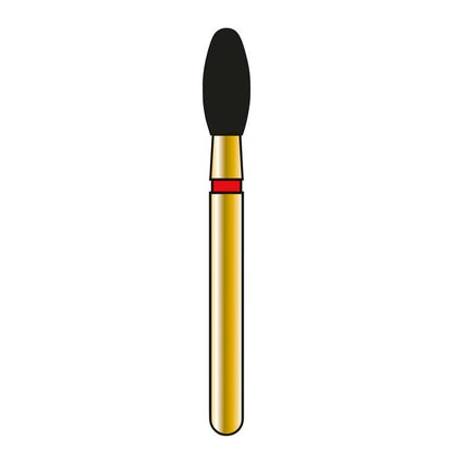Detaillierte Nahaufnahme eines goldenen Diatech Diamantinstruments mit schwarzer Spitze.