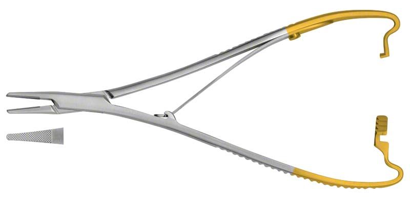 Nadelhalter HSD 179-17 aus Edelstahl mit goldfarbenen Griffen.