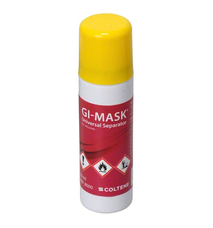 Gelber GI-MASK® Universal Separator von Coltene mit Warnsymbolen.