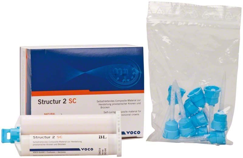 Structur 2 SC Kartusche mit Zubehör und Verpackung von Voco.