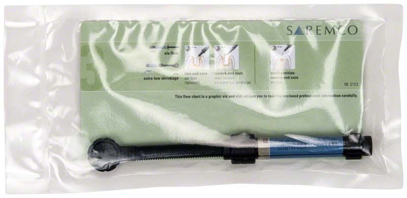 ELS Spritze B1 in steriler Verpackung mit Anwendungsdiagramm.