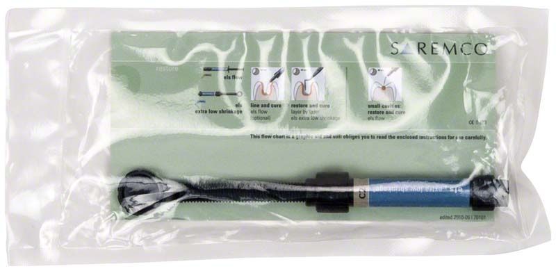 ELS Spritze C2 in steriler Verpackung mit Anwendungsanleitung.