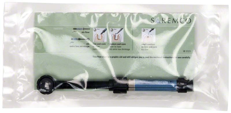 ELS Spritze IB incisal blue in steriler Verpackung mit Anwendungshinweisen.