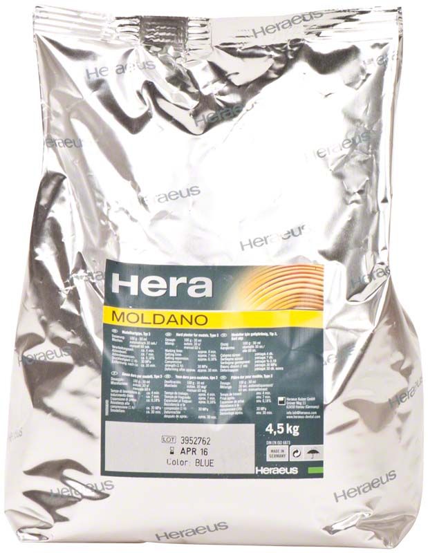 Moldano® blau 4,5 kg Modell-Hartgips-Verpackung mit Produktinformationen.