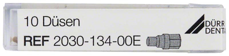 Verpackung der Dürr Dental VECTOR Düsen, 10 Stück, mit Produktinformationen.