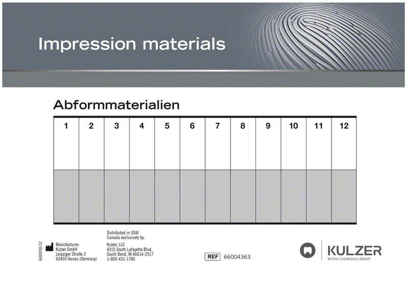 Universal Anmischblock von Kulzer mit Abformmaterialien-Raster.