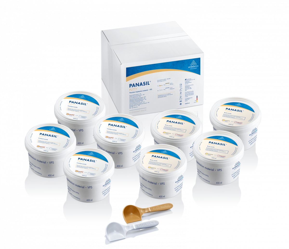 Panasil® Putty Economy Pack mit 8 x 450ml Abformmaterial.