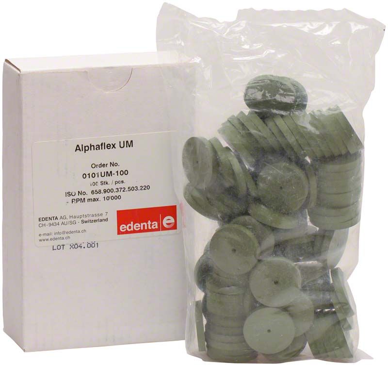 Grüne Alphaflex Polierer unmontiert in Verpackungseinheit von 100 Stück.