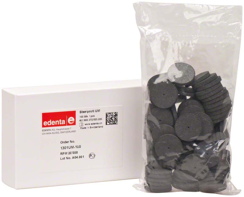 Großes schwarzes Rad aus Chrom-Kobalt für Dentaltechnik in Verpackung.