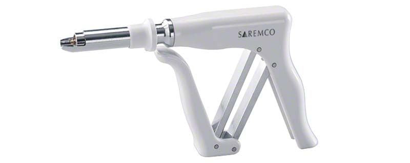 Sterilisierbarer Applikator in Weiß mit ergonomischem Griff.