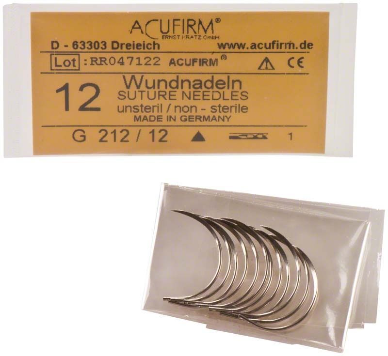 Wundnadeln 1/2 kreisförmig Typ GE, Größe 12, in Verpackung.