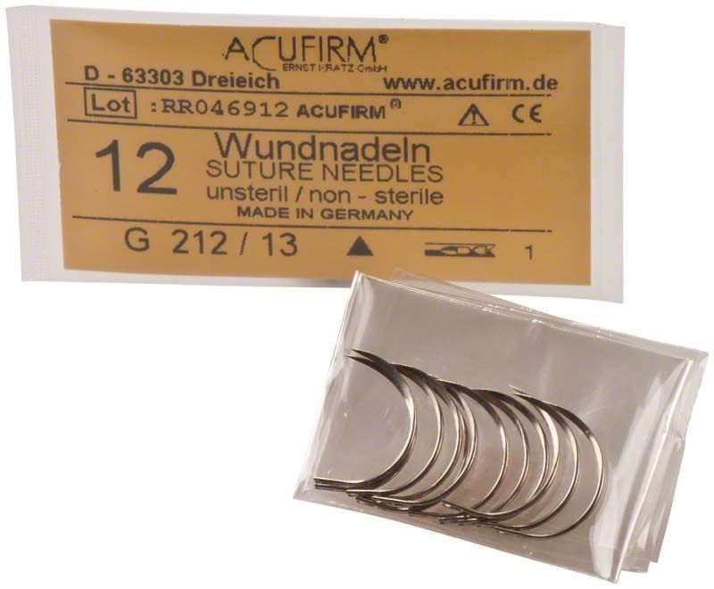 Wundnadeln 1/2 kreisförmig Typ GE, Größe 13, unsteril, in Verpackung.
