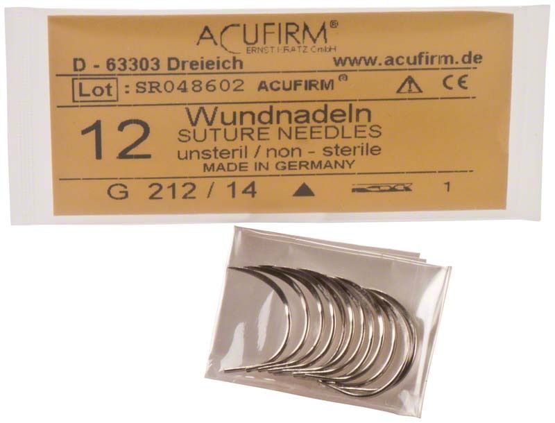 Wundnadeln 1/2 kreisförmig, Typ GE, Größe 14, in Verpackung.