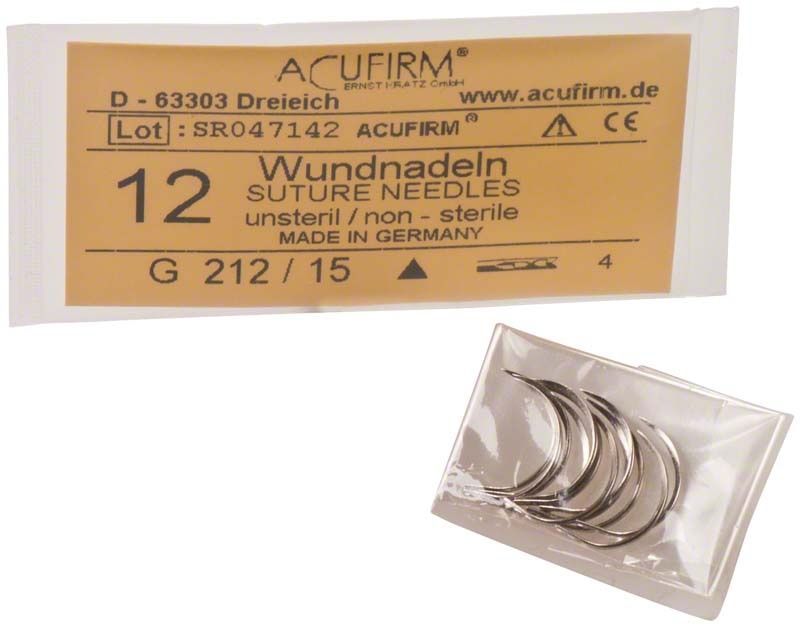 Wundnadeln 1/2 kreisförmig im Verpackungsbeutel von Acufirm.