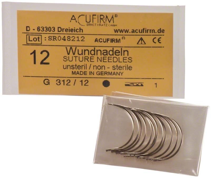 Wundnadeln 1/2 kreisförmig Typ G, unsteril in Verpackung.