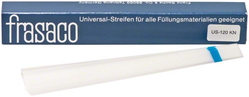 Universalstreifen, glasklar transparent, 120 mm lang, auf Verpackung.