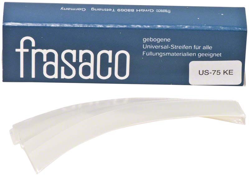 Gebogene transparente Universalstreifen aus Polyestermaterial für dentale Restauration.