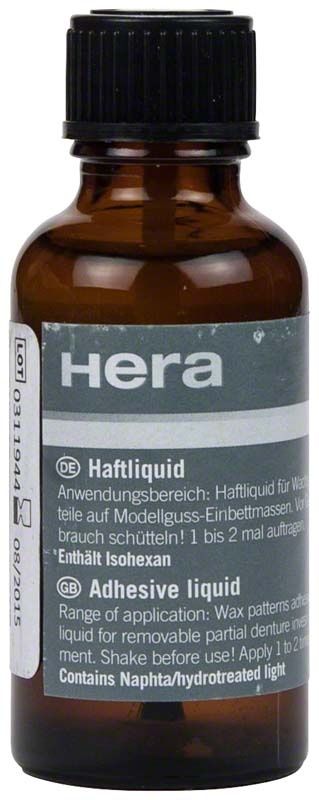 Braunes Fläschchen Haftliquid für Wachsfertigteile von Kulzer, 30 ml.