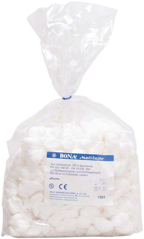 BONA Mulltupfer Pflaume, 500 Stück, in transparenter Kunststoffverpackung.