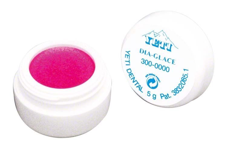 Offener Tiegel mit pinker Dia Glace Polierpaste von Yeti Dentalprodukte.