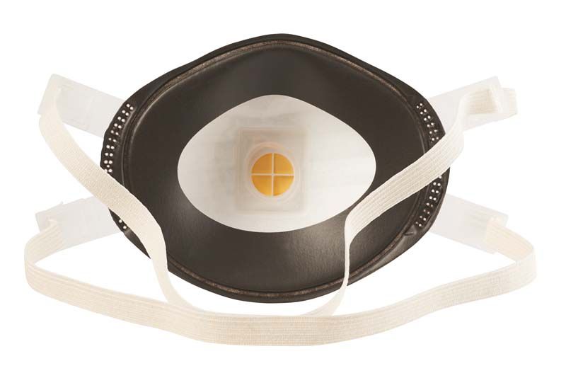 Feinstaubschutzmaske FFP2 von innen mit Filterventil und elastischen Bändern.