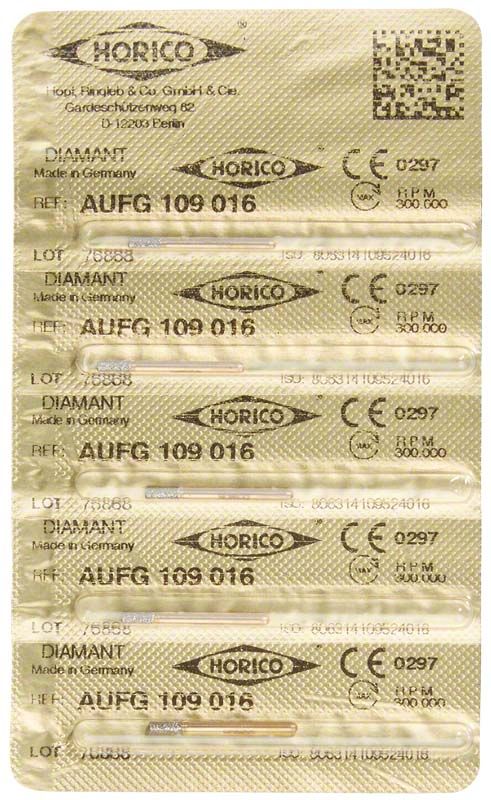 Blisterverpackung mit Löwenschleifer AuFG 109 016 Diamant-Schleifinstrumenten.