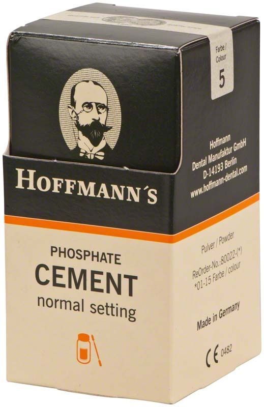 Hoffmann's Phosphat Cement Pulver Verpackung mit Produktname und Herstellerangaben.
