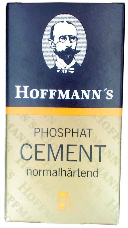 Hoffmann's Phosphat Cement Verpackung mit Porträt und Produktinformationen.