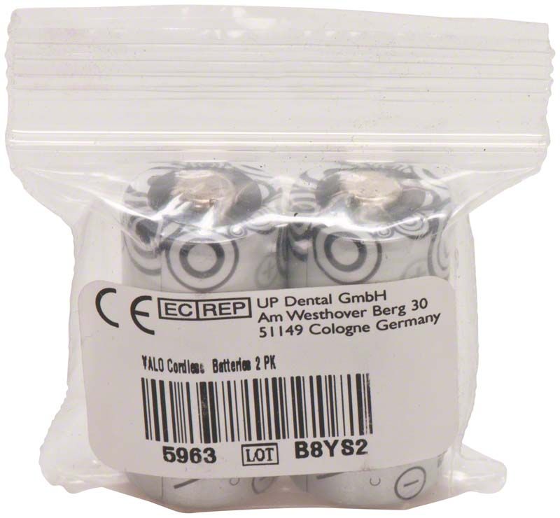 VALO® Cordless Batterien im 2er-Pack in transparenter Verpackung.