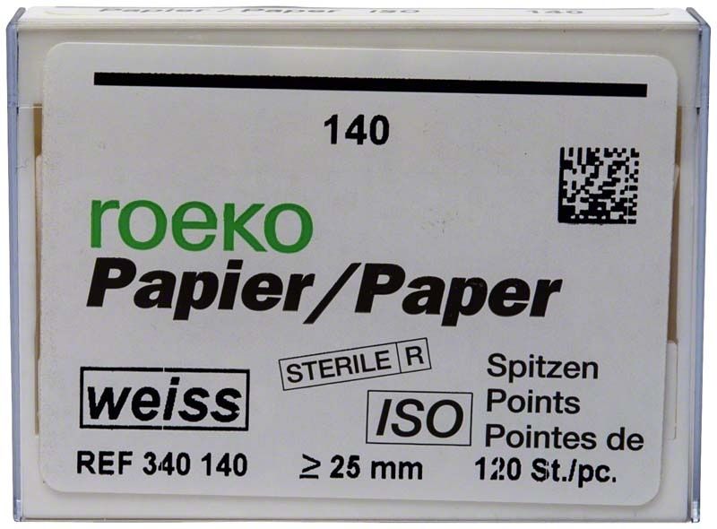 ROEKO Papierspitzen weiss Gr. 140 in Normalpackung mit ISO-Zertifizierung.